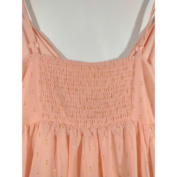 LC Lauren Conrad Peach Gold Polka Dot Chiffon Tiered Maxi‎ Dress Size 2X - Picture 4 of 12
